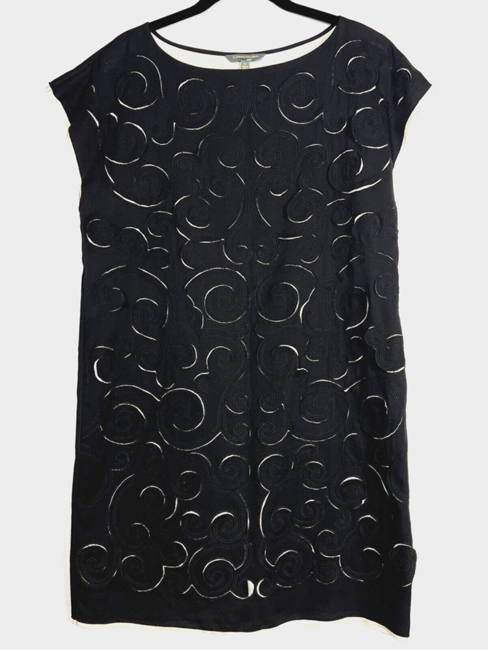Catherine Malandrino Black/Cream Spiral Laser Cut Shift Dress - Size L - NWT